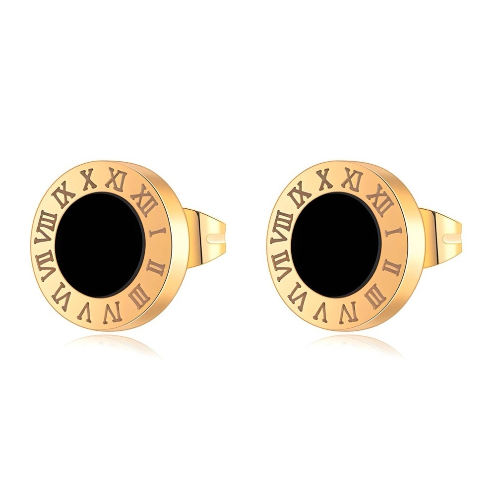 Gold and Black Roman Numeral Earrings